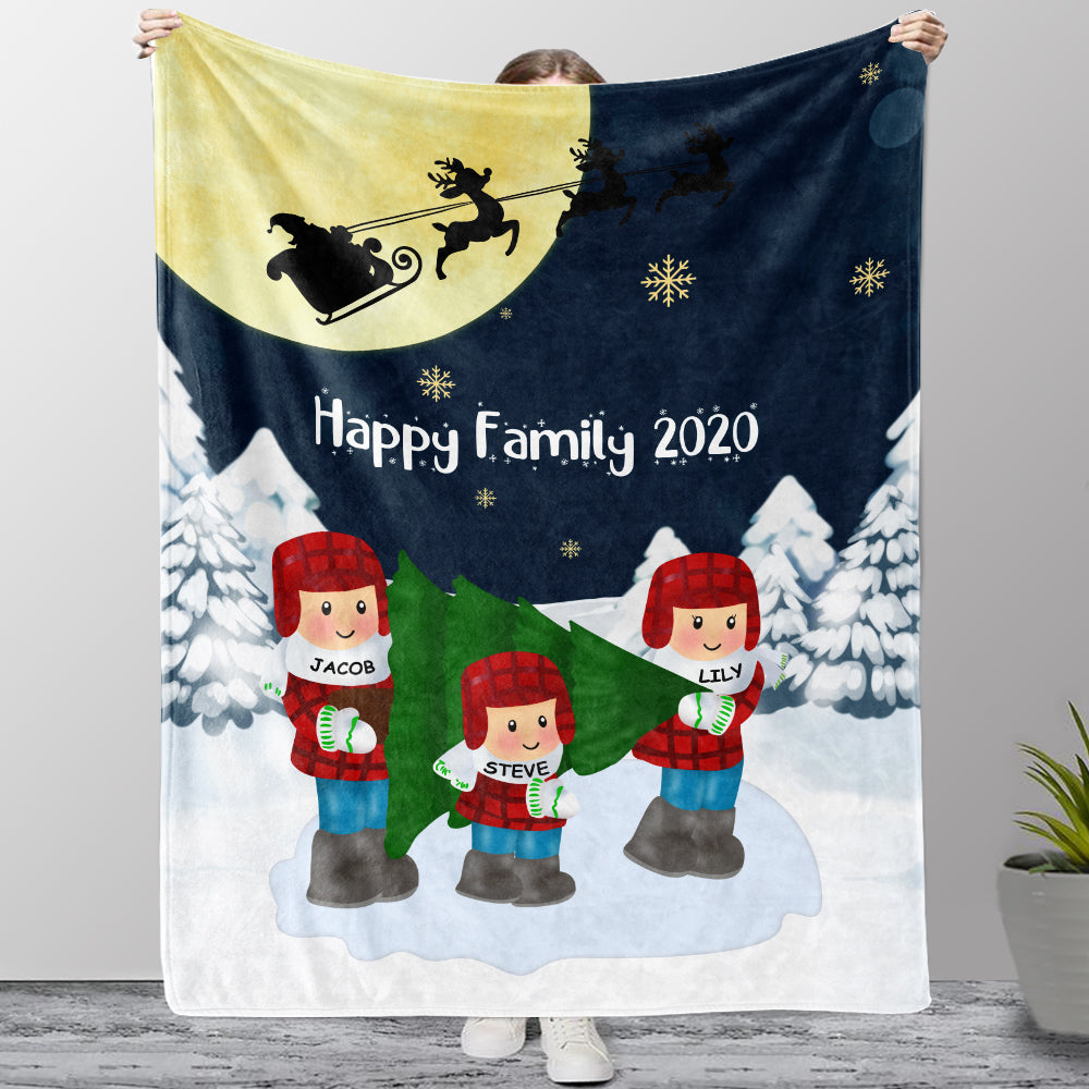 Personalized Christmas Family Member Fleece Blanket