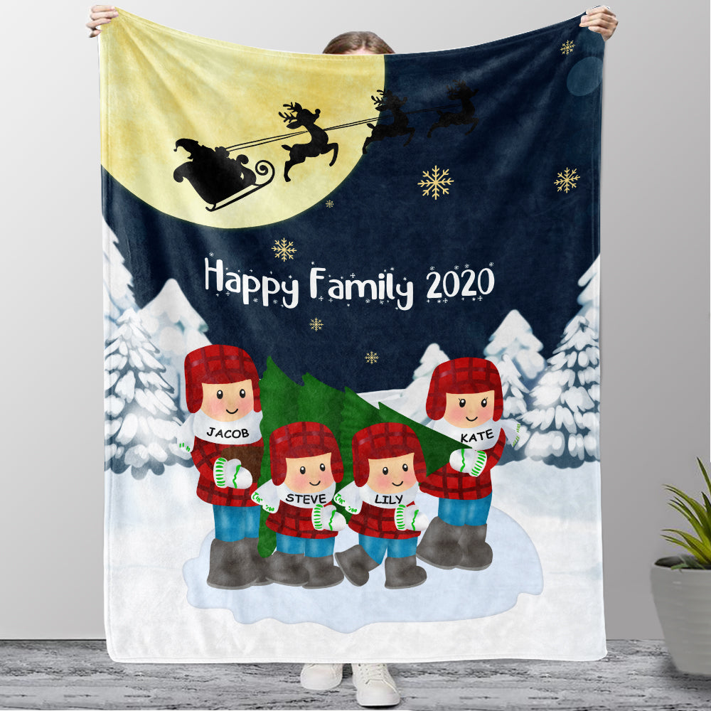 Personalized Christmas Family Member Fleece Blanket
