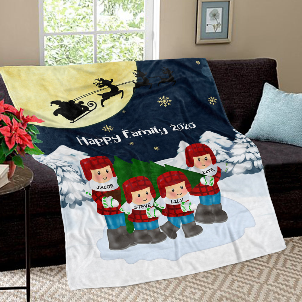 Personalized Christmas Family Member Fleece Blanket