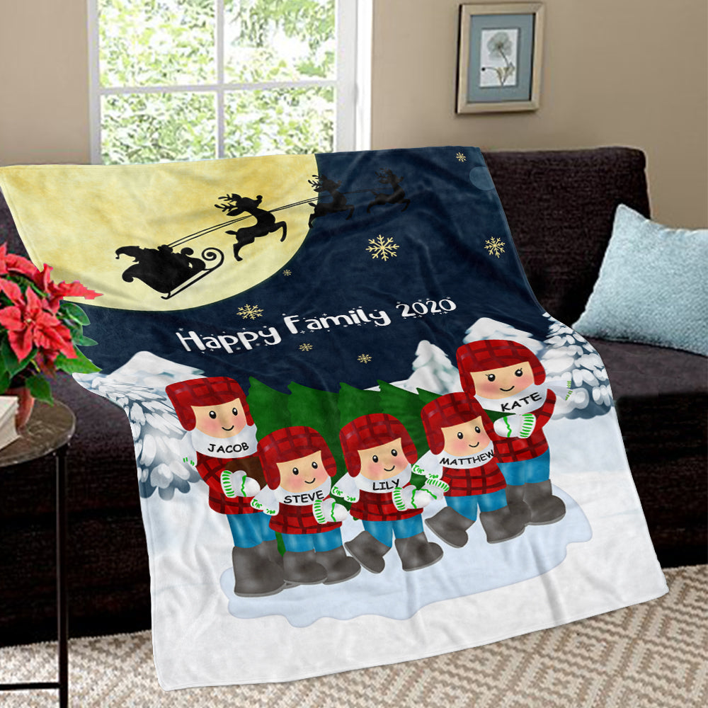 Personalized Christmas Family Member Fleece Blanket