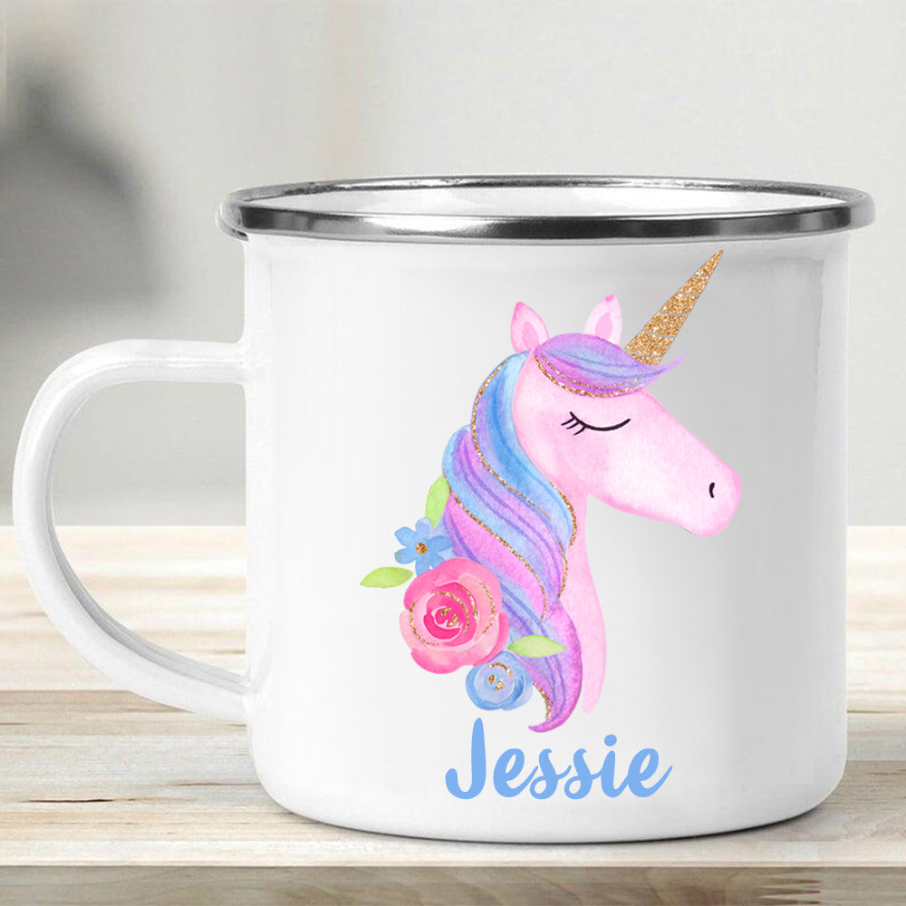 Custom Name Unicorn Enamel Campfire Mug I