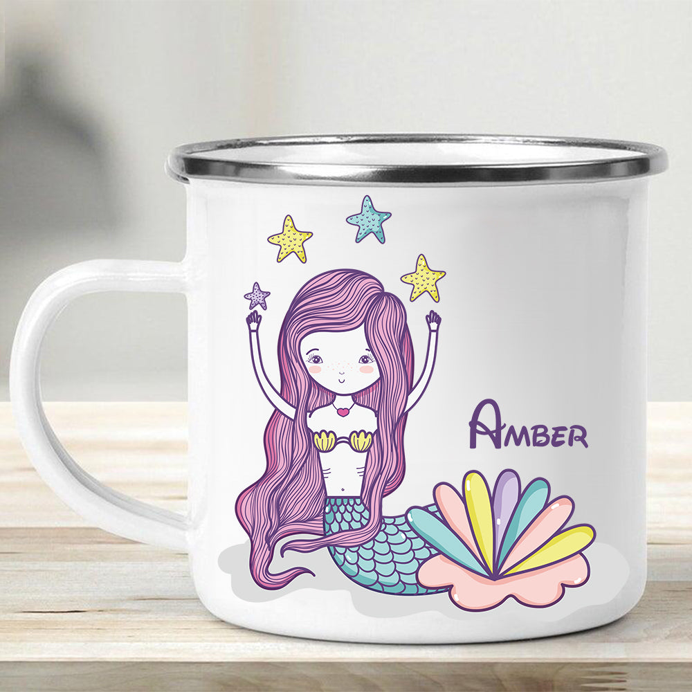 Custom Name Mermaid Enamel Campfire Mug I