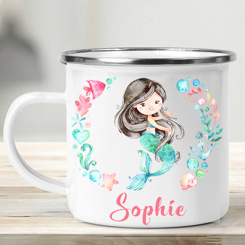Custom Name Mermaid Enamel Campfire Mug II