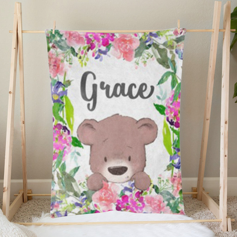 Custom Nane Bear Baby  Blanket