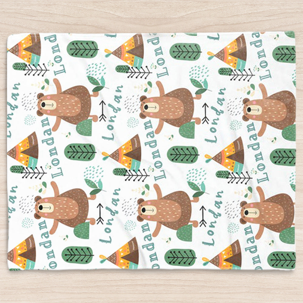 Custom Name Bear  Baby Boy Blanket