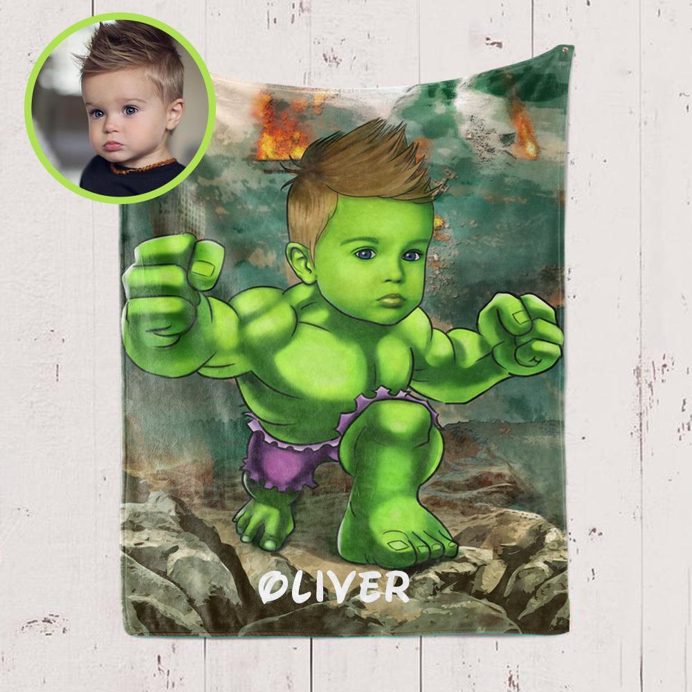 Personalized Hand-Drawing Kid's Photo Portrait Fleece Blanket III--Made in USA!