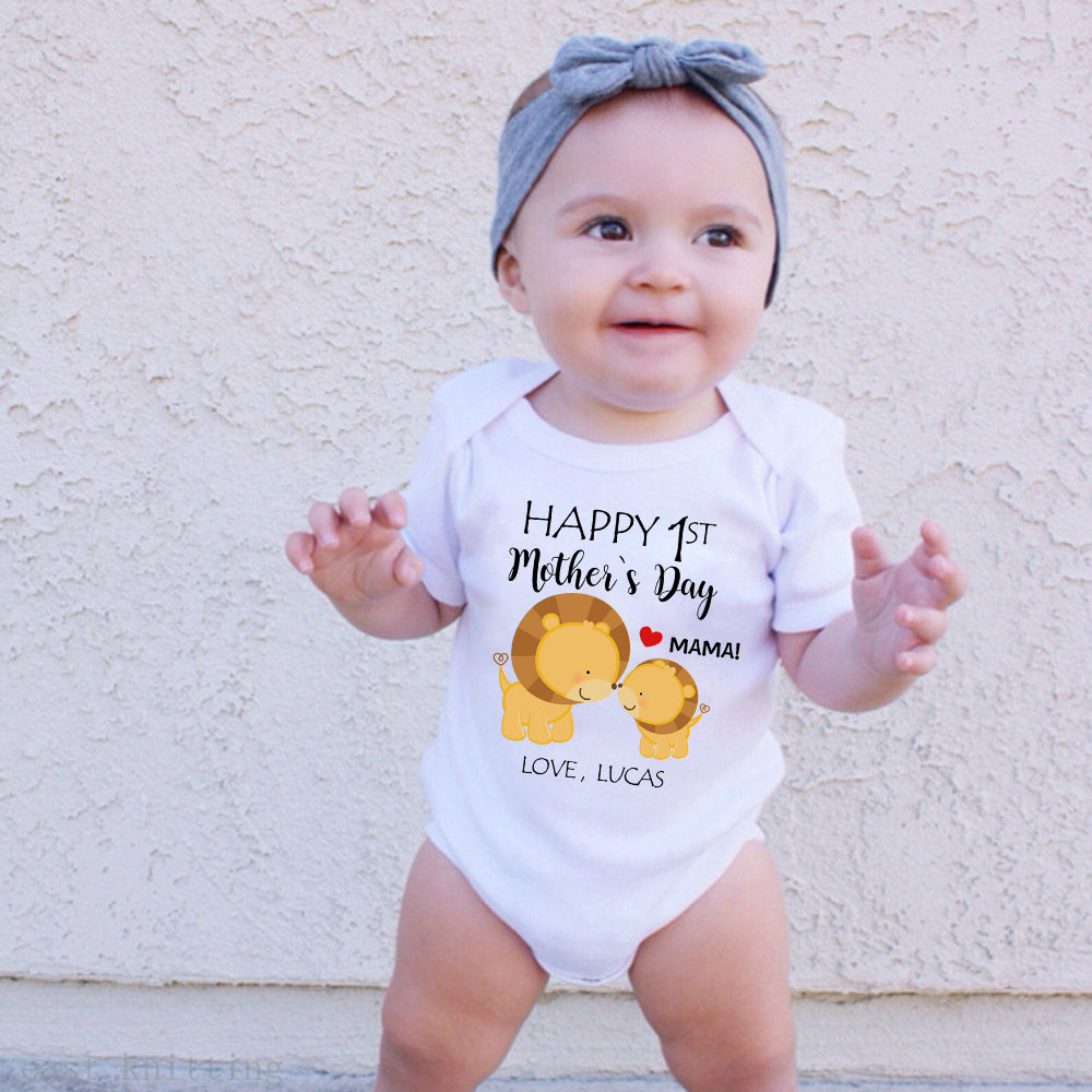 Custom Two Lions Mother's Day Baby Onesie