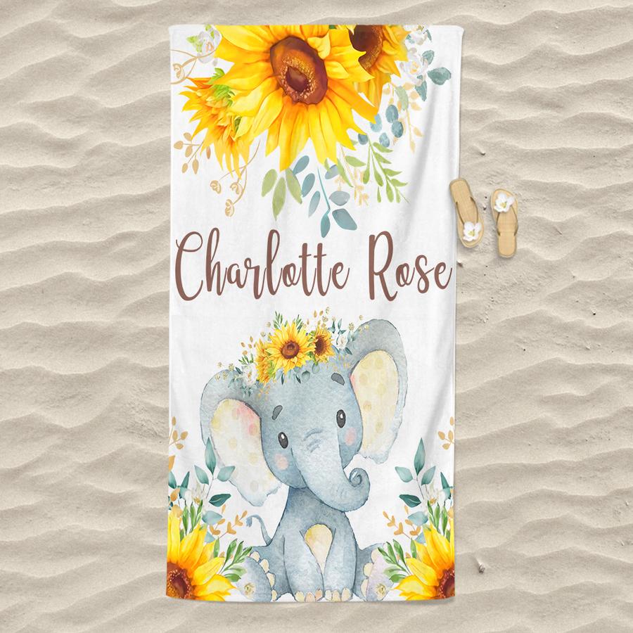 Personalized Kids Beach Towels -Elephant I24