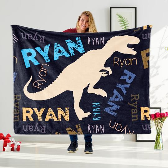Personalized Dinosaur Baby Blanket, Dinosaur Blanket T-Rex, Dino Bedding Boy Blanket Dinosaur Name Blanket Toddler Blanket -Made IN USA