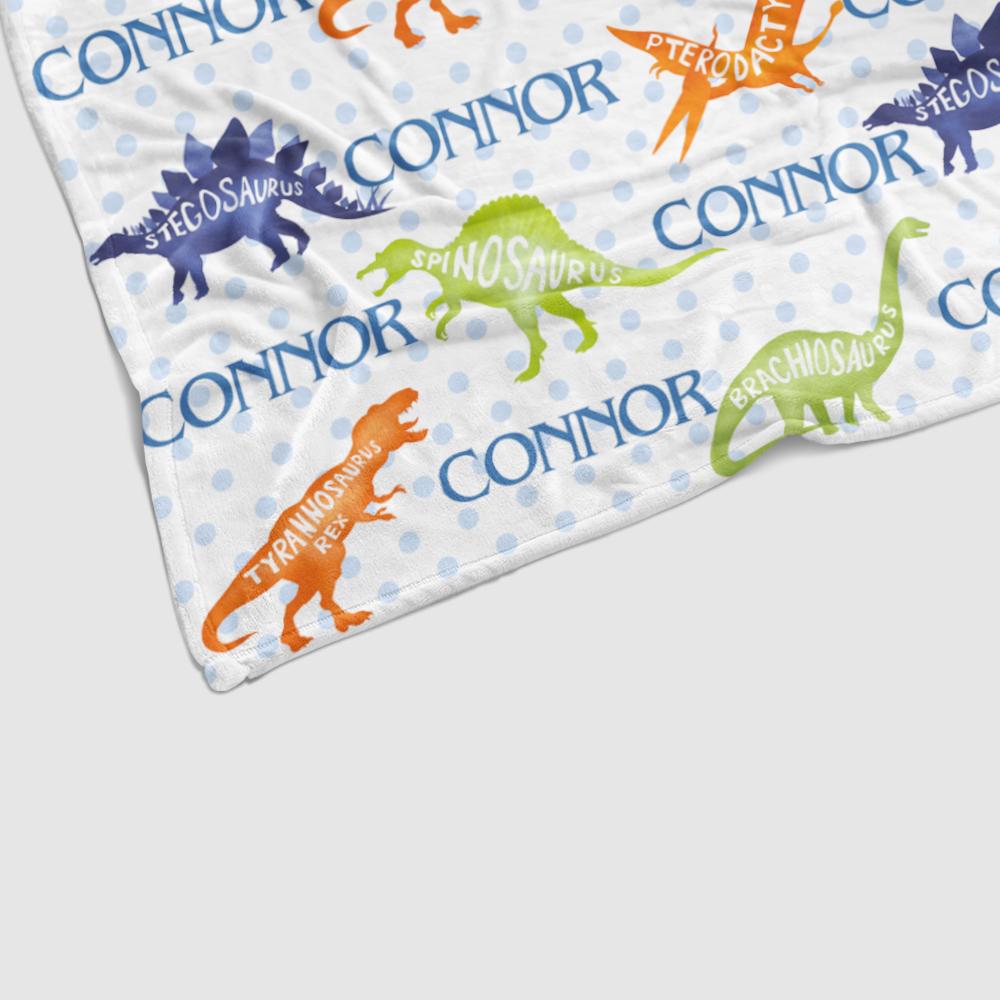 Personalized Name Dinosaur Fleece Blankets, Birthday Gifts, Baby Shower Idea, Baby Nursery Decor