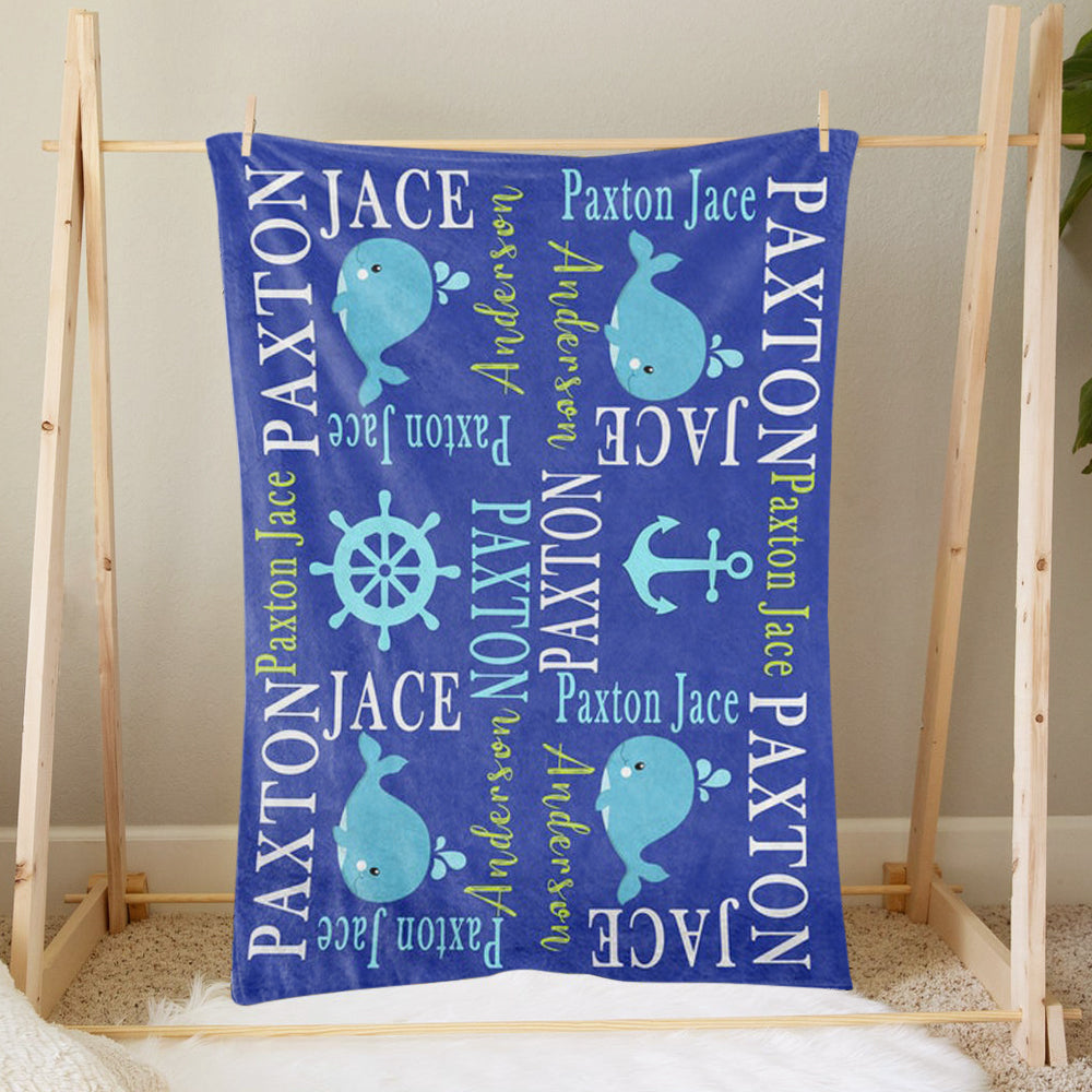 Custom Dolphin Name Baby Boy Blanket