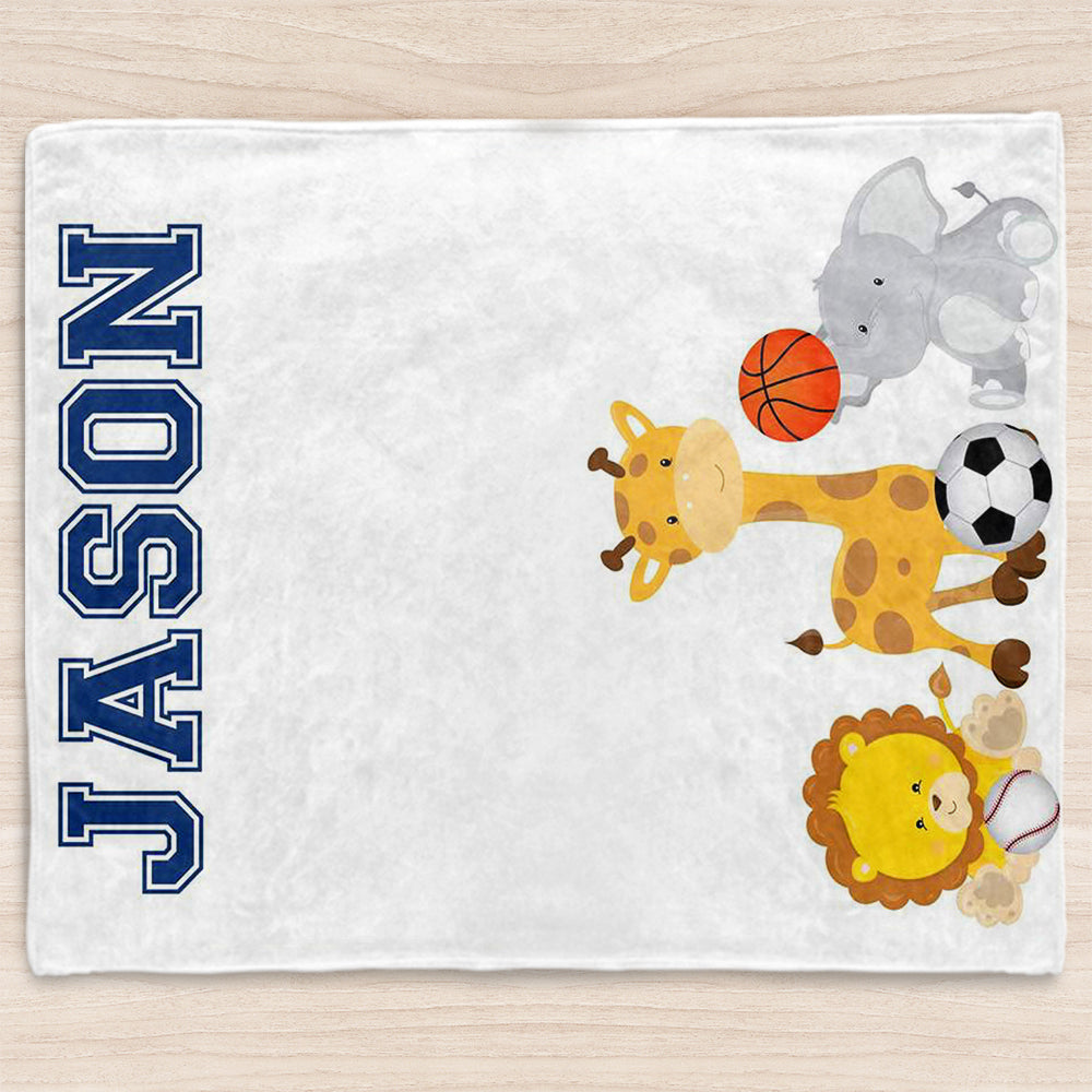 Custom Name Animal Baby Boy Blanket