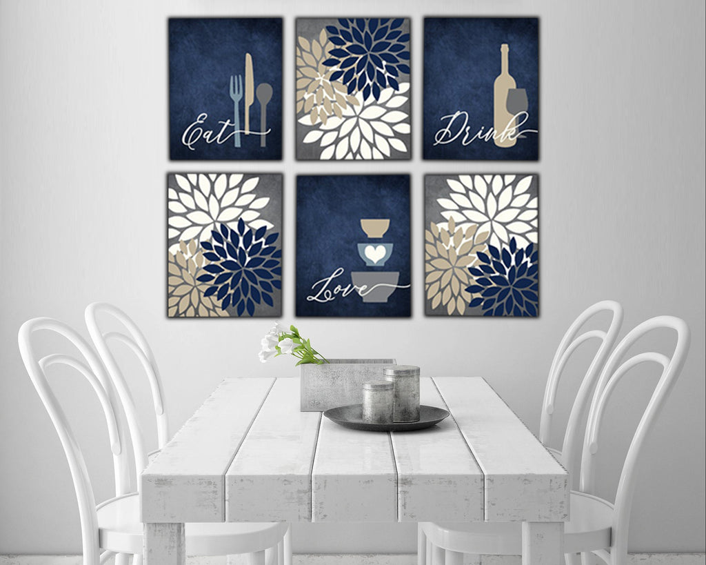 Eat Drink Love Flower Bursts Kitchen Art Canvas Print Set IV