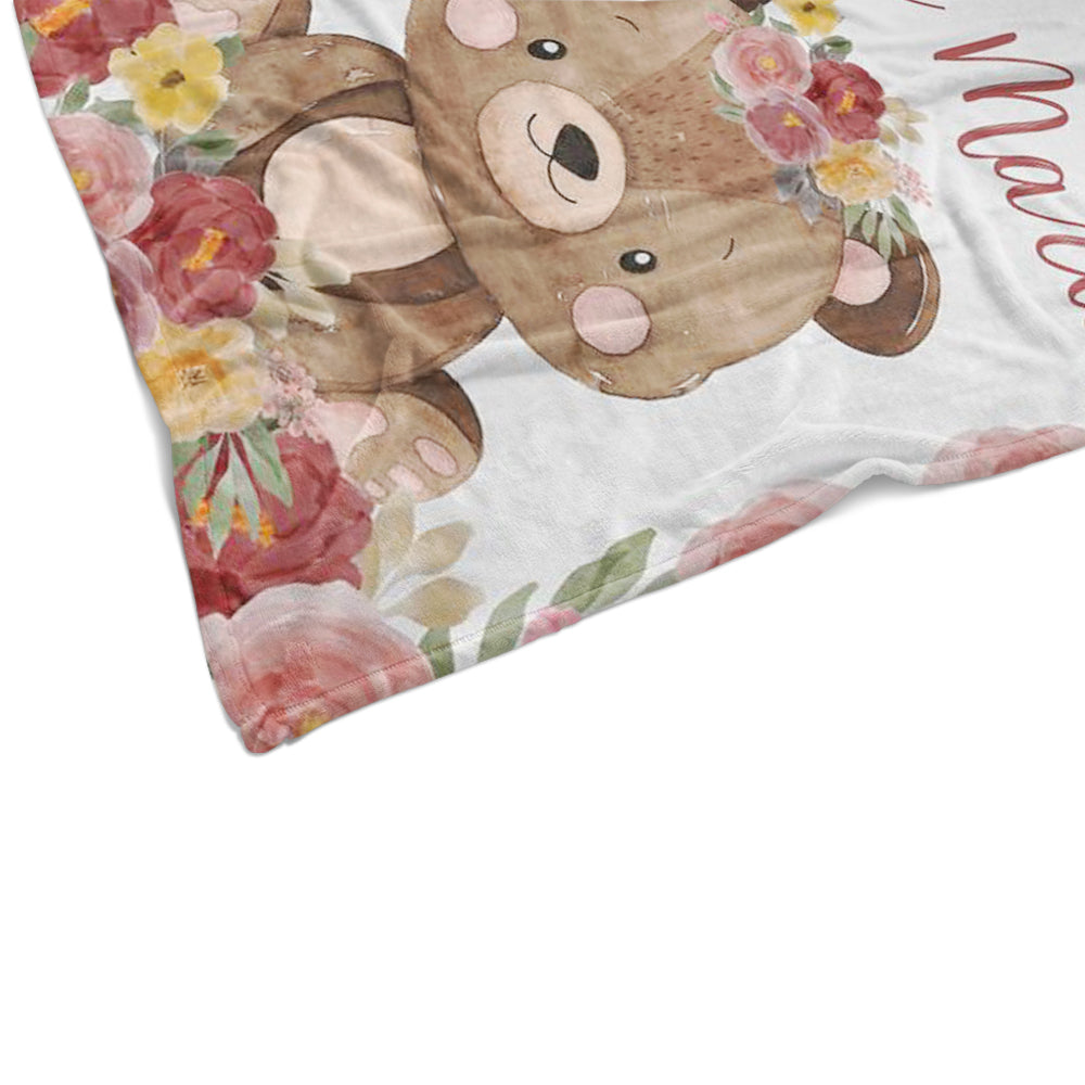 Personalized Baby Girl Name Blanket, Custom Koala Baby Name Blanket, Floral Baby Name Blanket, Baby Shower Gift, Animals Nursery。