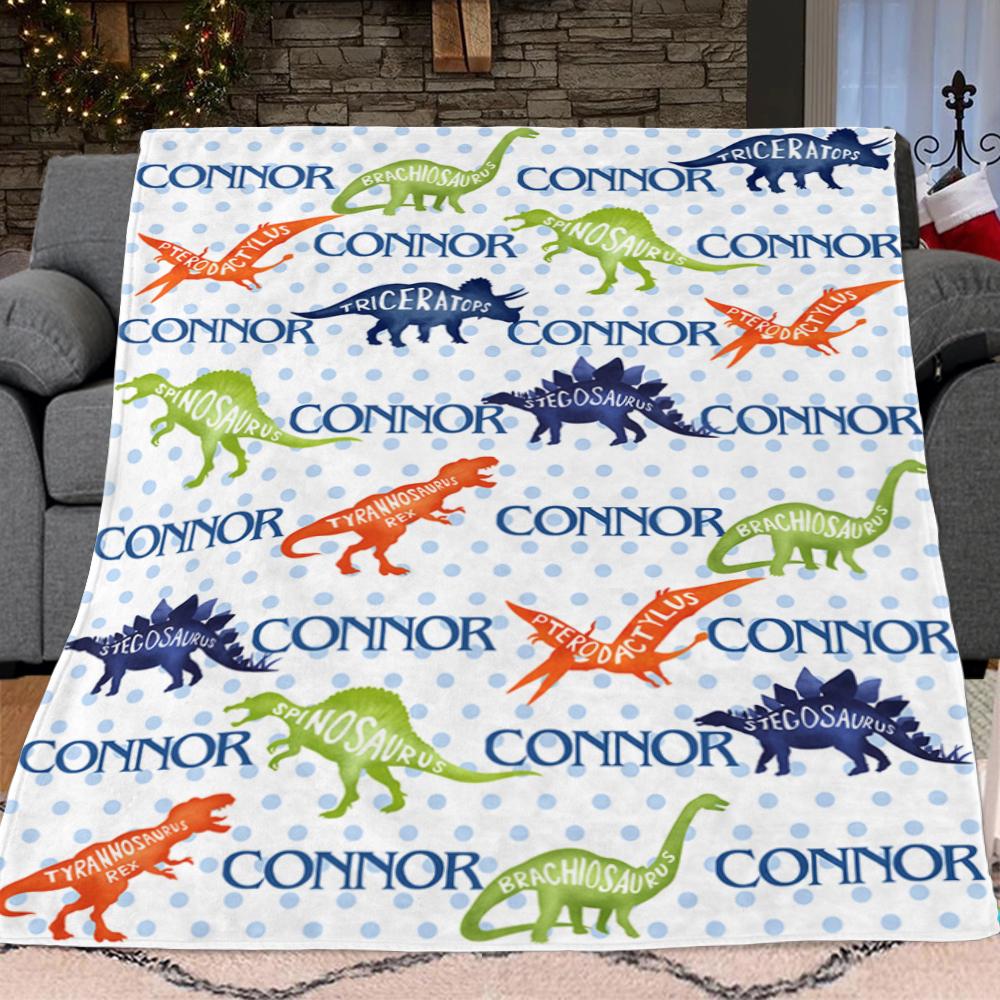 Personalized Name Dinosaur Fleece Blankets, Birthday Gifts, Baby Shower Idea, Baby Nursery Decor