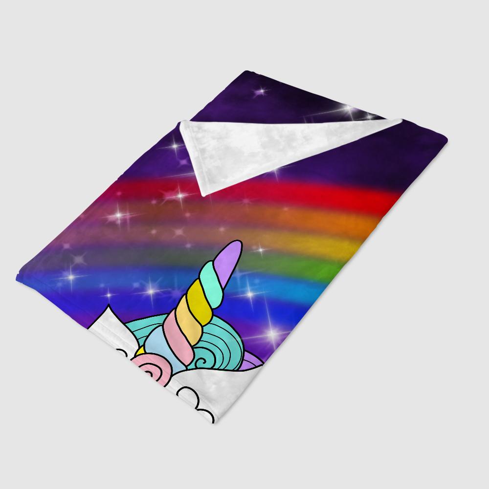Custom Mermaid & Rainbow Unicorn Cozy Plush Fleece Blanket Purple