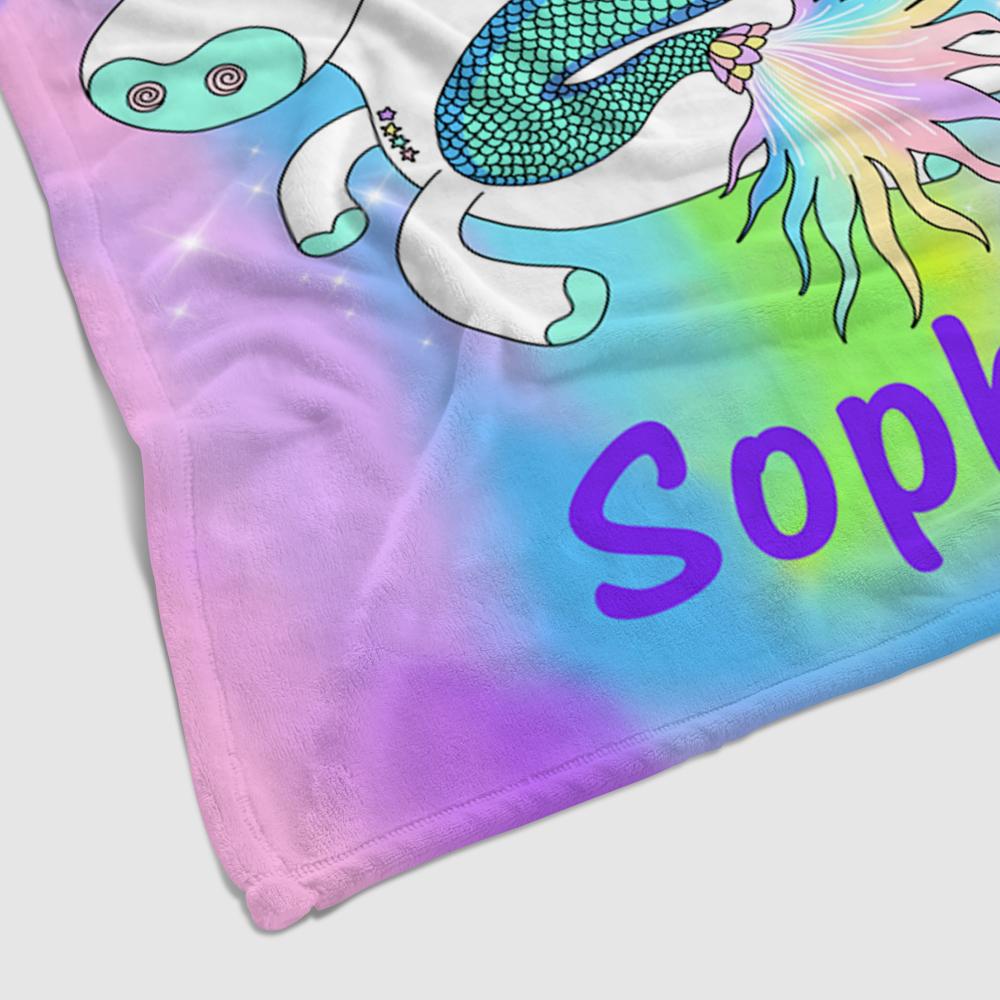 Custom Mermaid & Rainbow Unicorn Cozy Plush Fleece Blanket