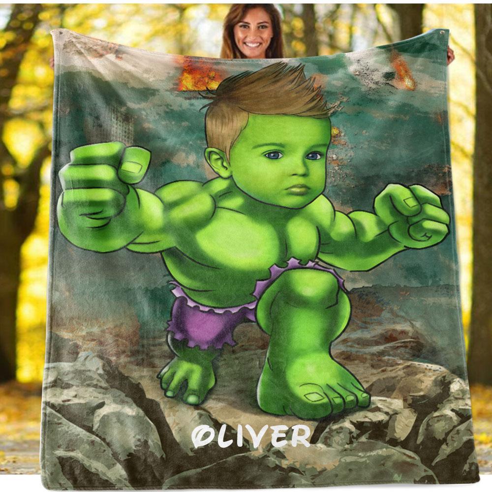 Personalized Hand-Drawing Kid's Photo Portrait Fleece Blanket III--Made in USA!