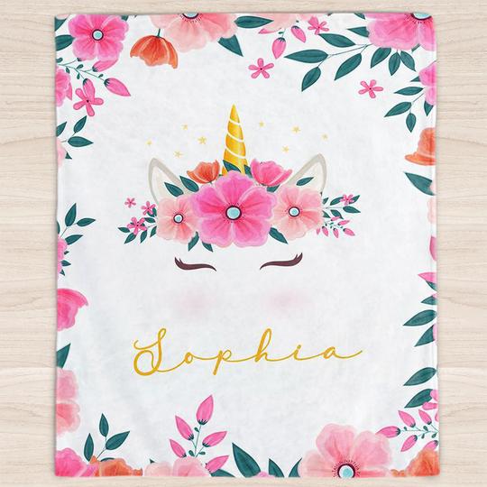 Custom Name Unicorn Velveteen Plush Blanke