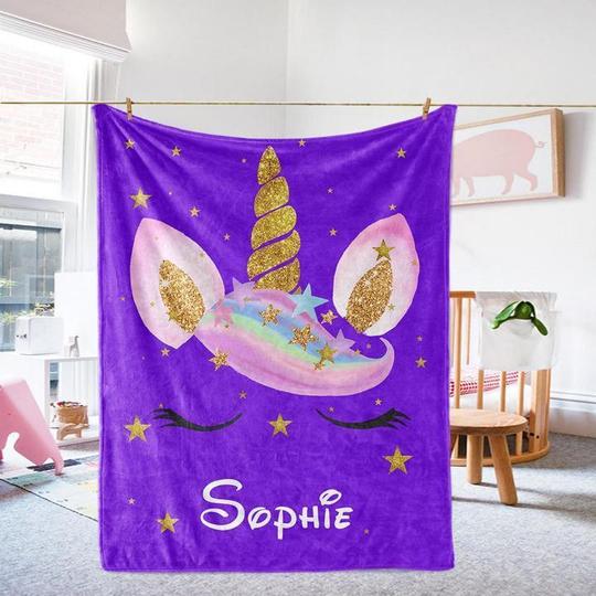 Custom Name Unicorn Velveteen Plush Blanke