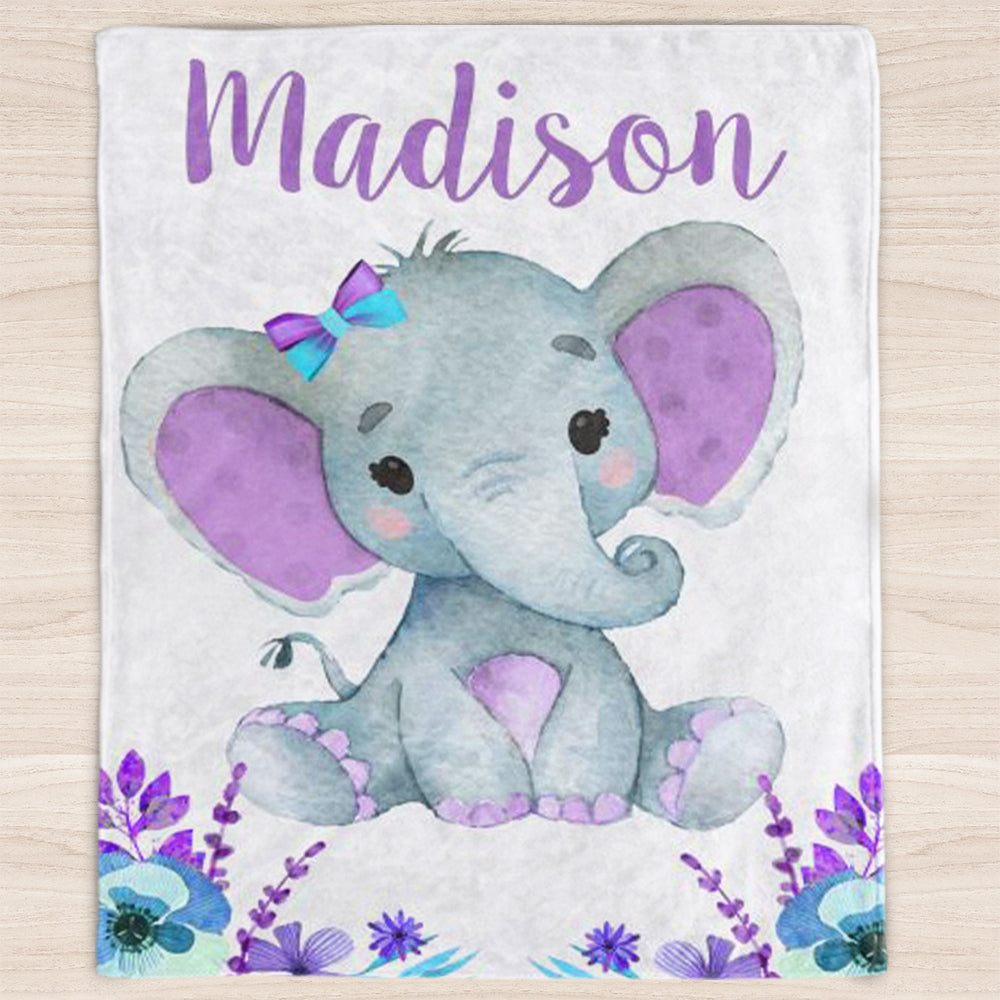 Custom Name Elephant Baby Boy and Girl Blanket