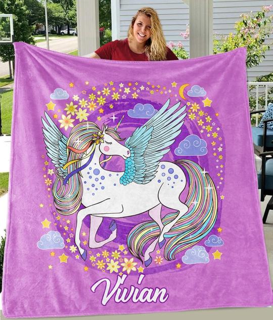 Custom Name Unicorn Velveteen Plush Blanke