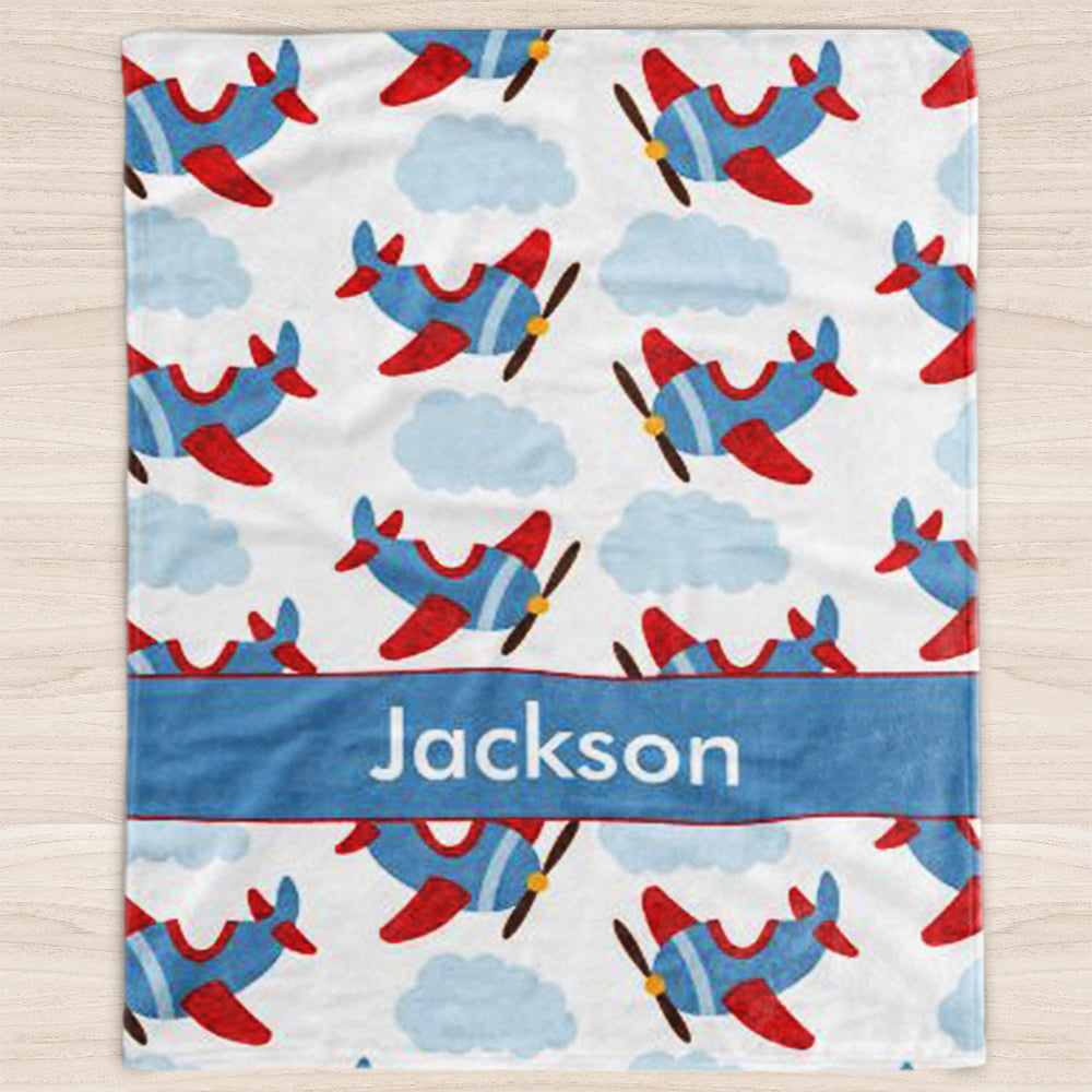 Custom airplane Baby Boy Name Blanket
