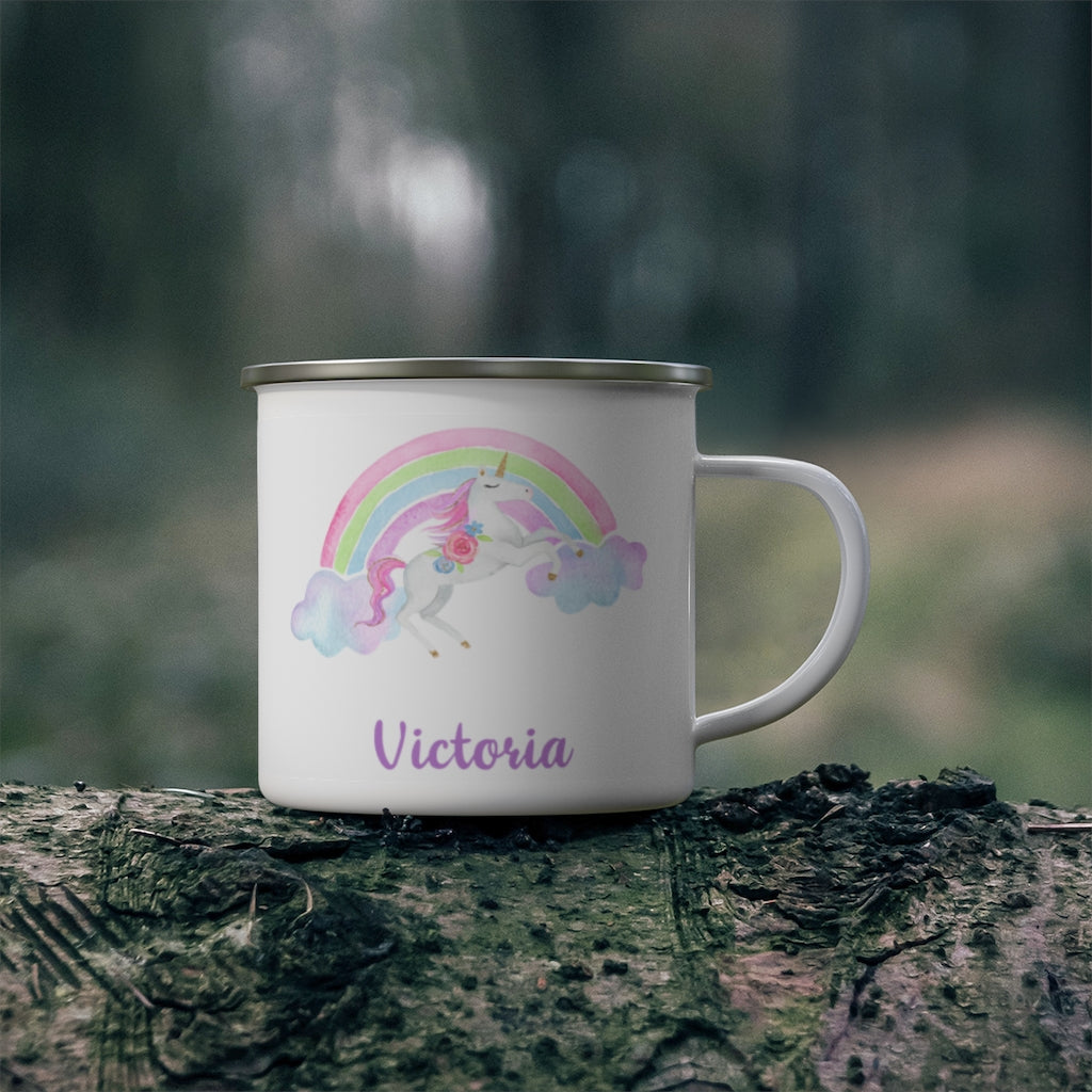 Custom Name Unicorn Enamel Campfire Mug III