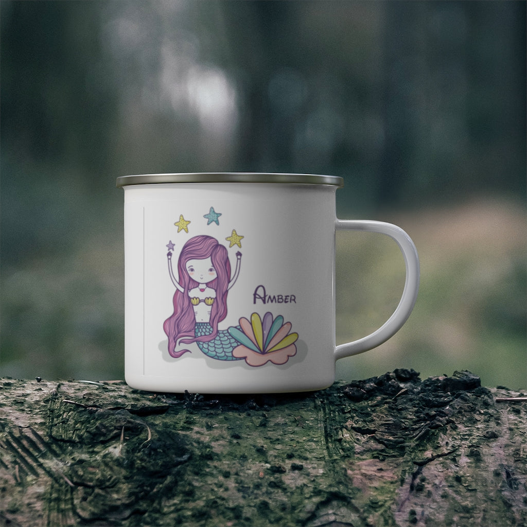 Custom Name Mermaid Enamel Campfire Mug I