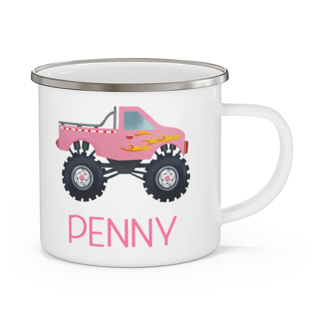 Custom Name Monster Truck Children's Enamel Campfire Mug V