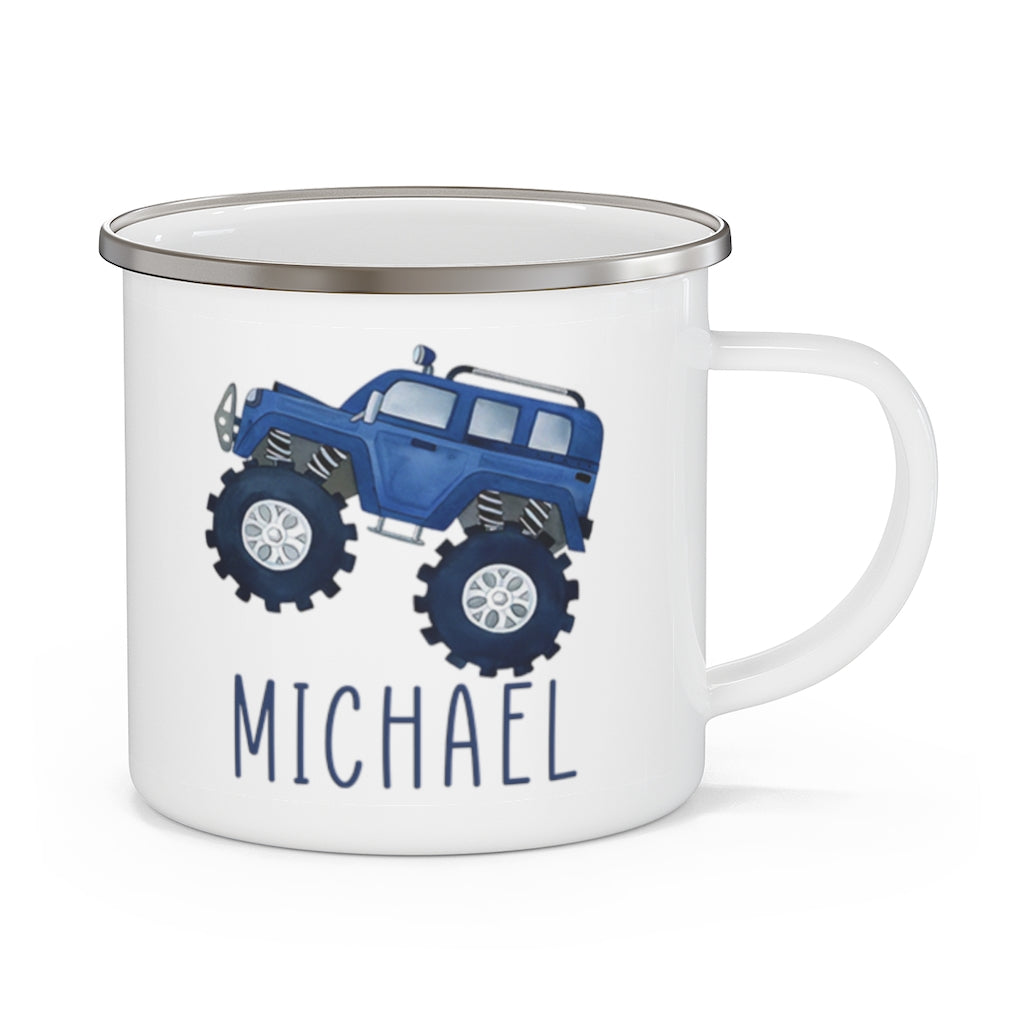Custom Name Monster Truck Children's Enamel Campfire Mug IV