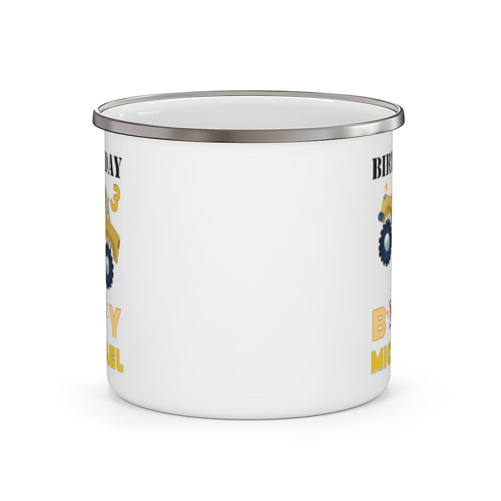 Custom Name Monster Truck Children's Birthday Enamel Campfire Mug V