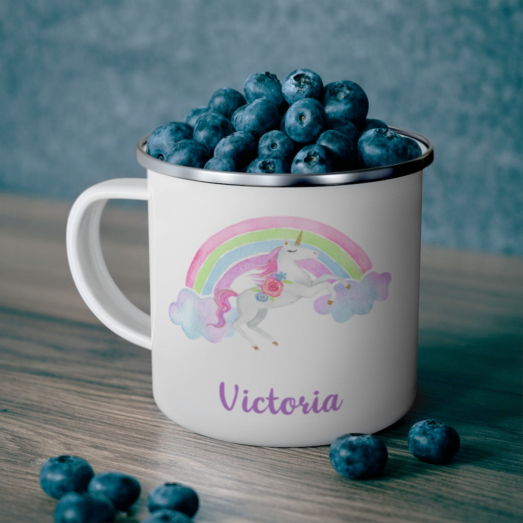 Custom Name Unicorn Enamel Campfire Mug III