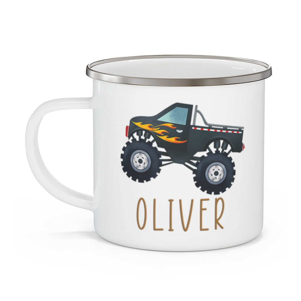 Custom Name Monster Truck Children's Enamel Campfire Mug II