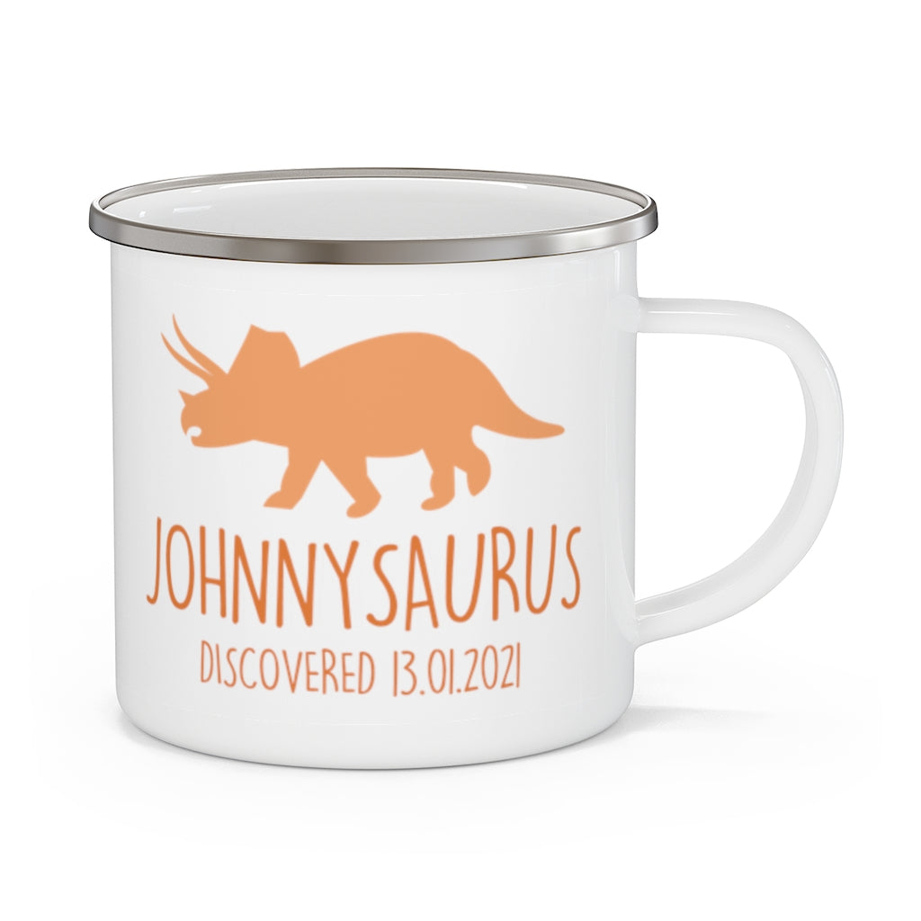 Custom Name Dinosaur Children's Enamel Campfire Mug -Made in USA