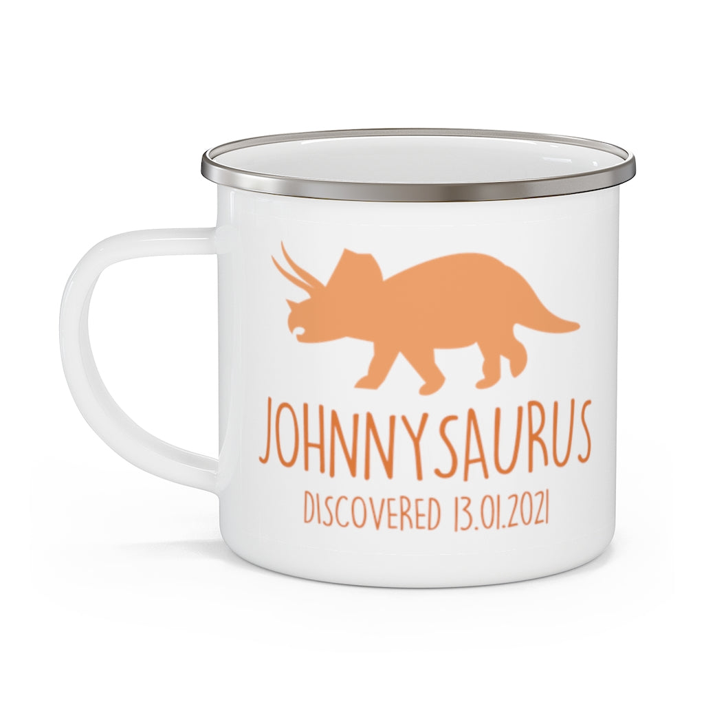 Custom Name Dinosaur Children's Enamel Campfire Mug -Made in USA