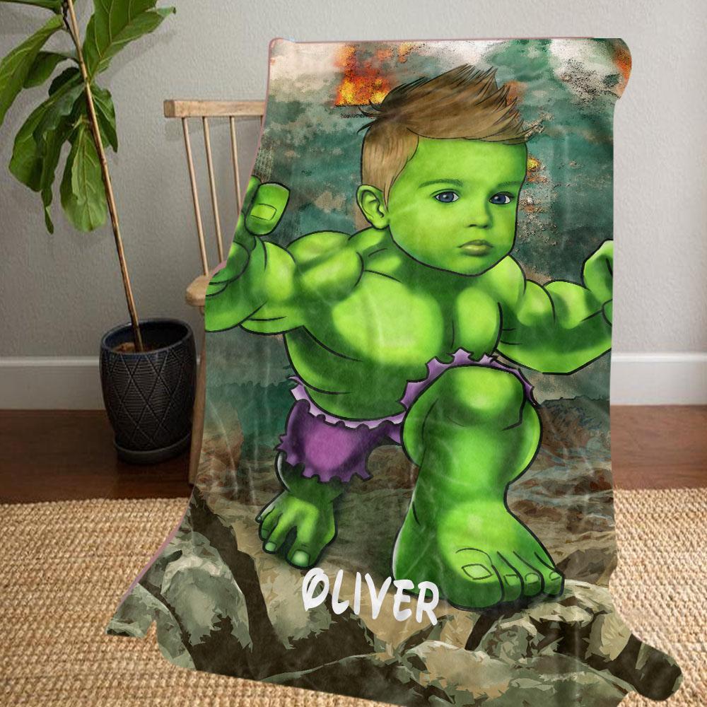 Personalized Hand-Drawing Kid's Photo Portrait Fleece Blanket III--Made in USA!
