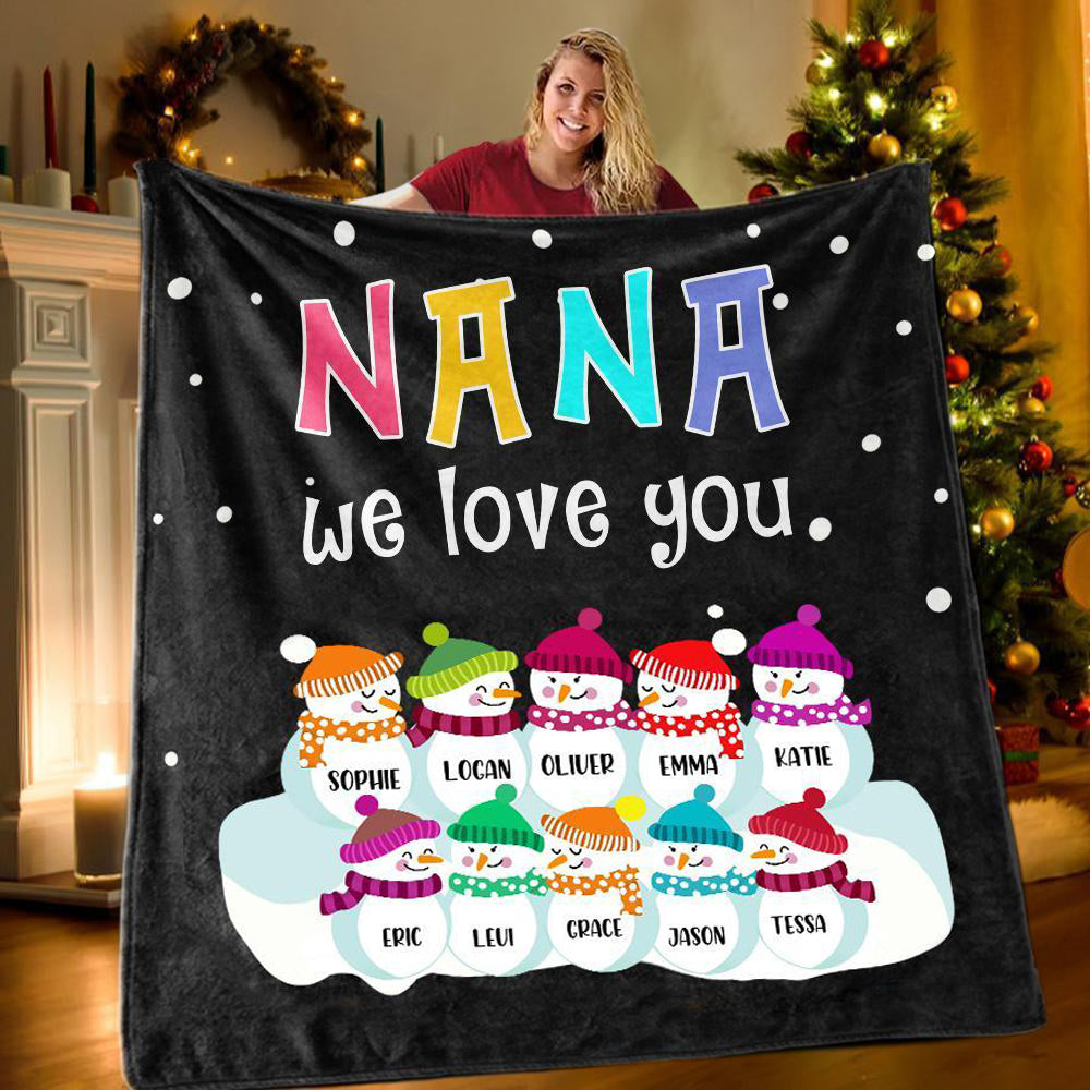 New Personalized Christmas Snowman Family Blanket With Names