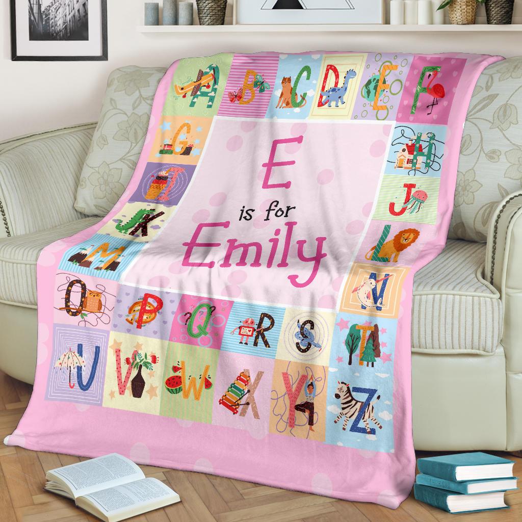 Custom Name Fleece Cartoon Blanket I04 - Alphabets
