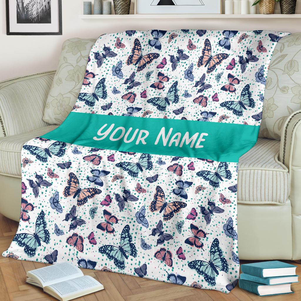 Custom Name Fleece Butterfly Blanket