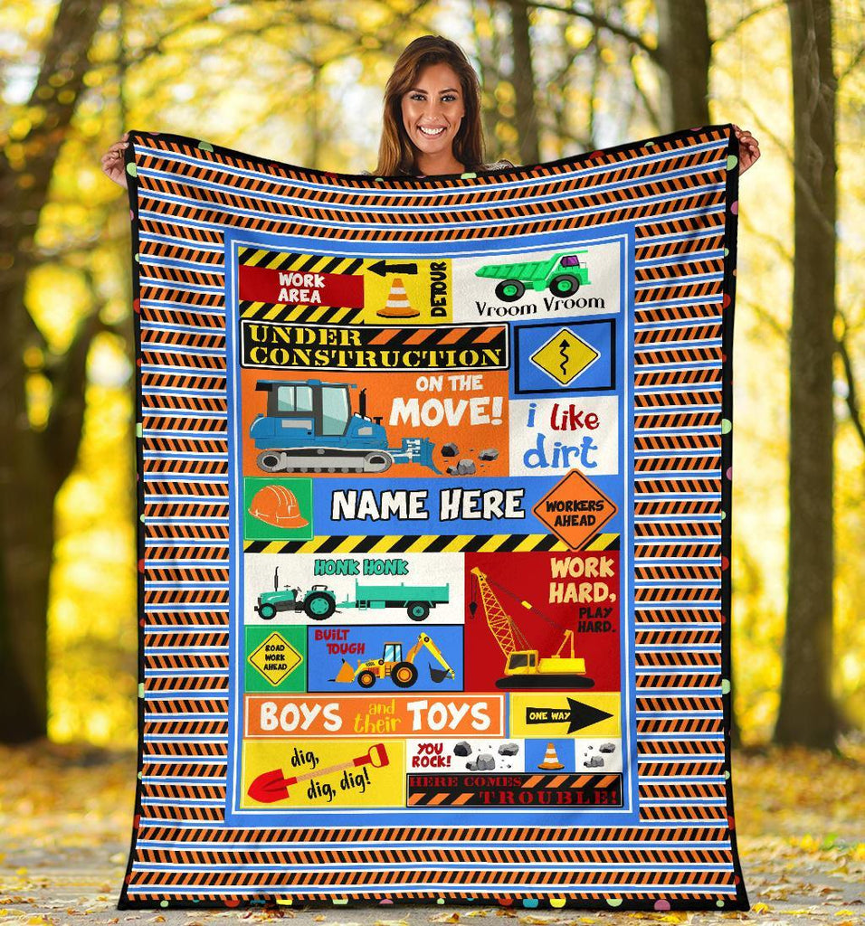Custom Name Fleece Cartoon Blanket I12 - Construction