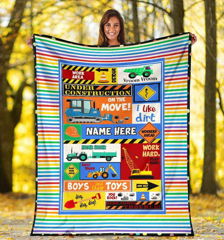 Custom Name Fleece Cartoon Blanket I13 - Construction