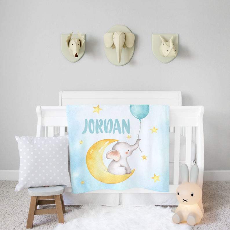 Personalized Name Fleece Blanket - Elephant09 Blue