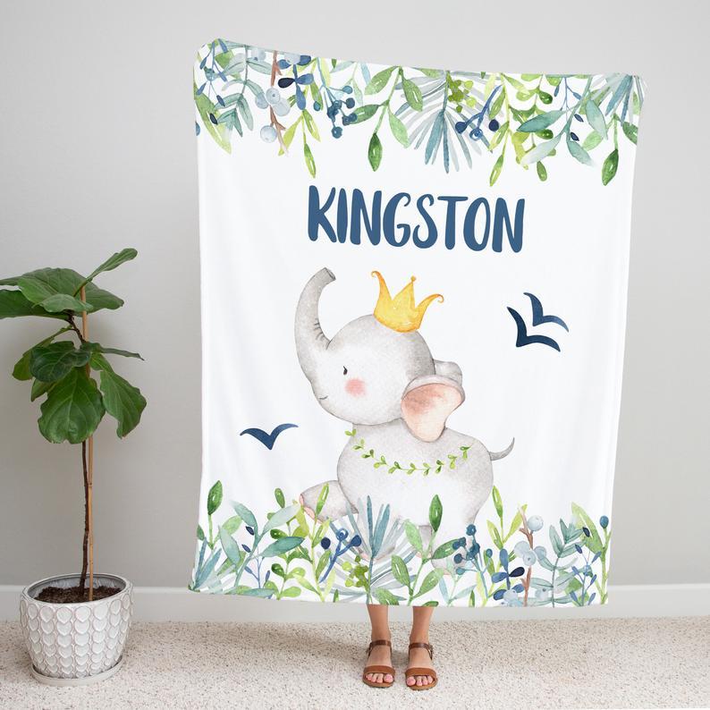 Personalized Name Fleece Blanket - Elephant10