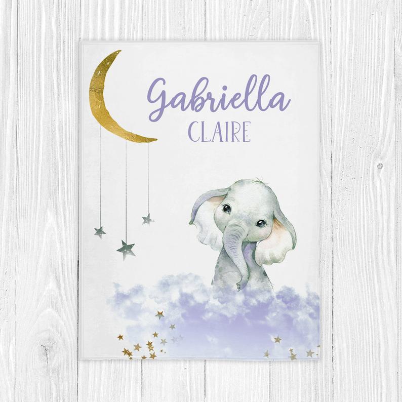 Personalized Name Fleece Blanket - Elephant03