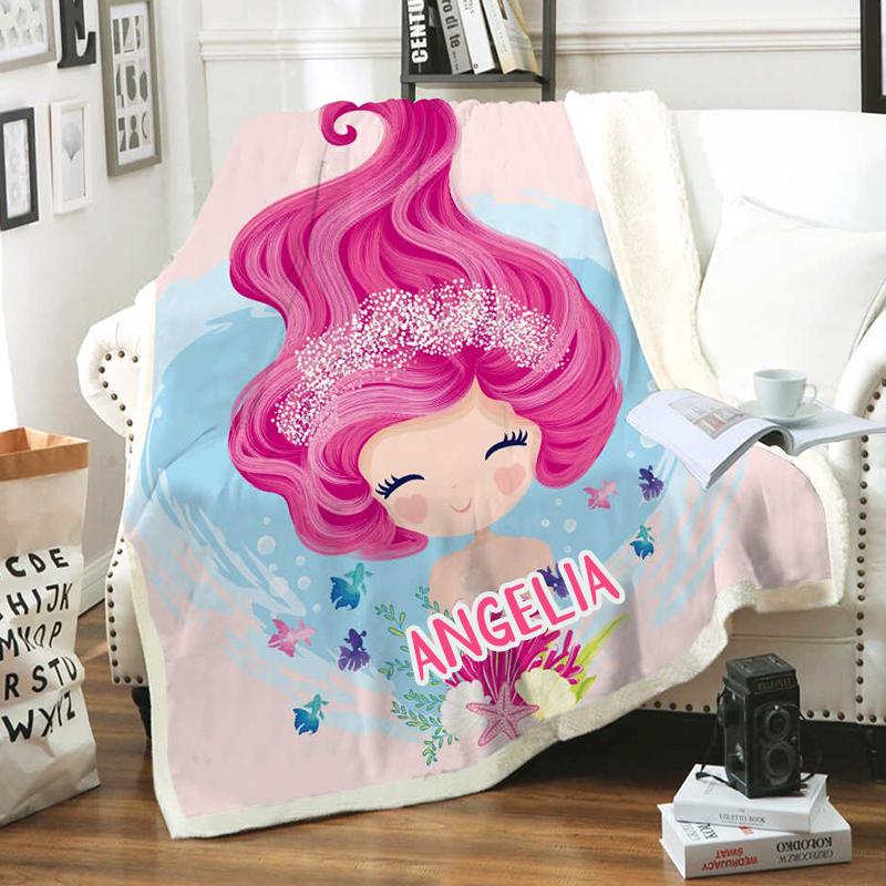 Personalized Mermaid Throw Blanket Microfiber Blanket for Adult & Kids