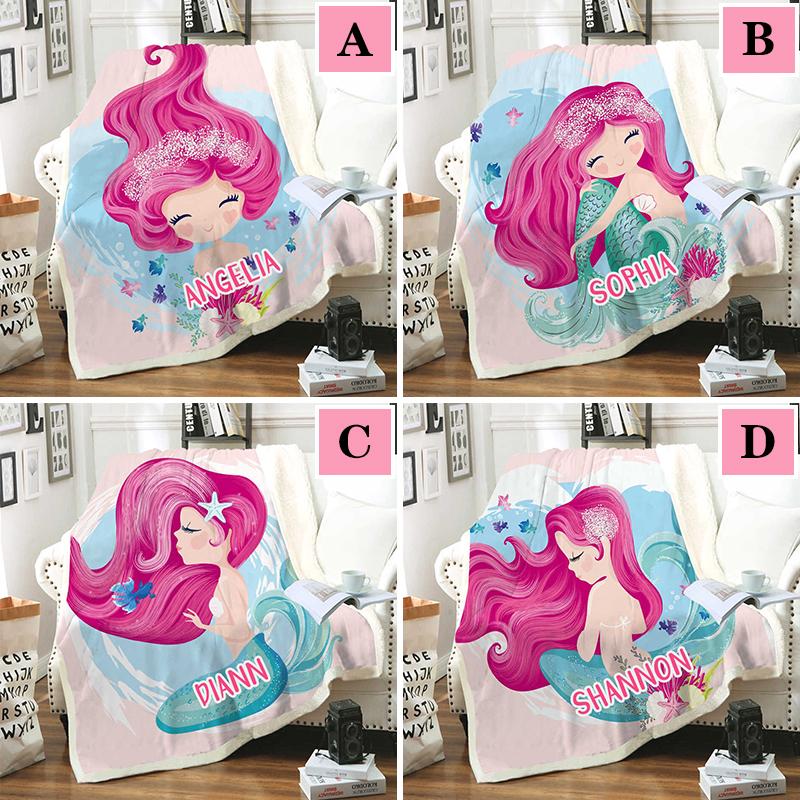 Personalized Mermaid Throw Blanket Microfiber Blanket for Adult & Kids