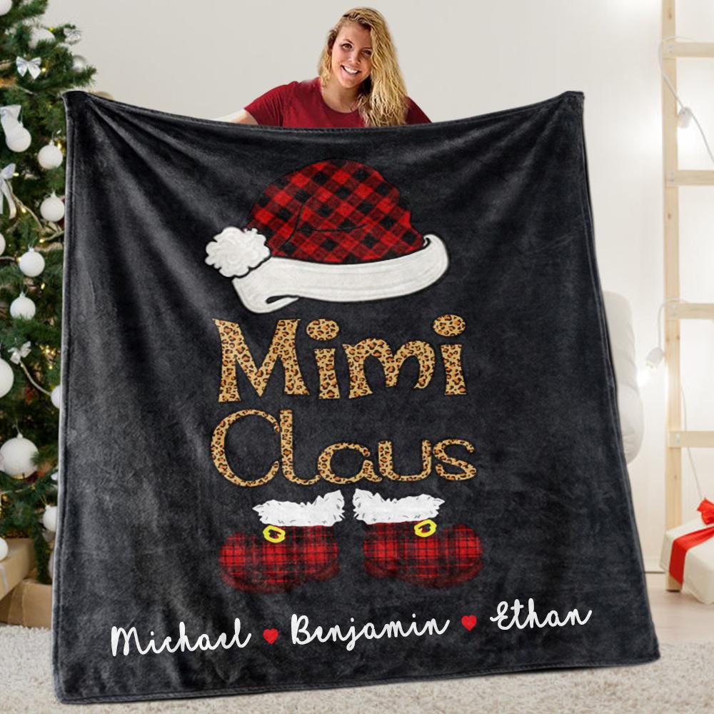 Custom Title Christmas Claus Blanket with Grandkids' Names II
