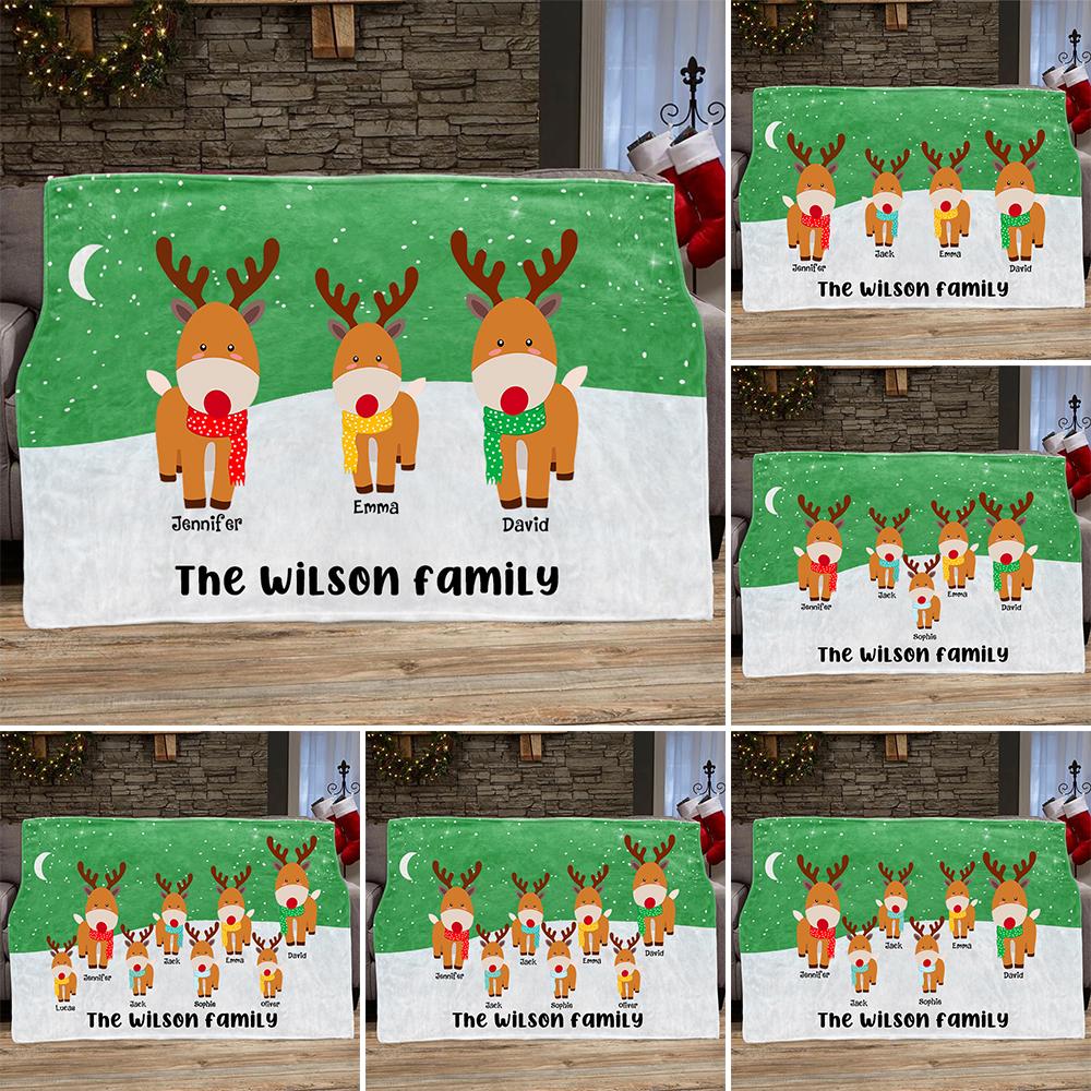 Personalized Deer Christmas Blanket with Children's Names