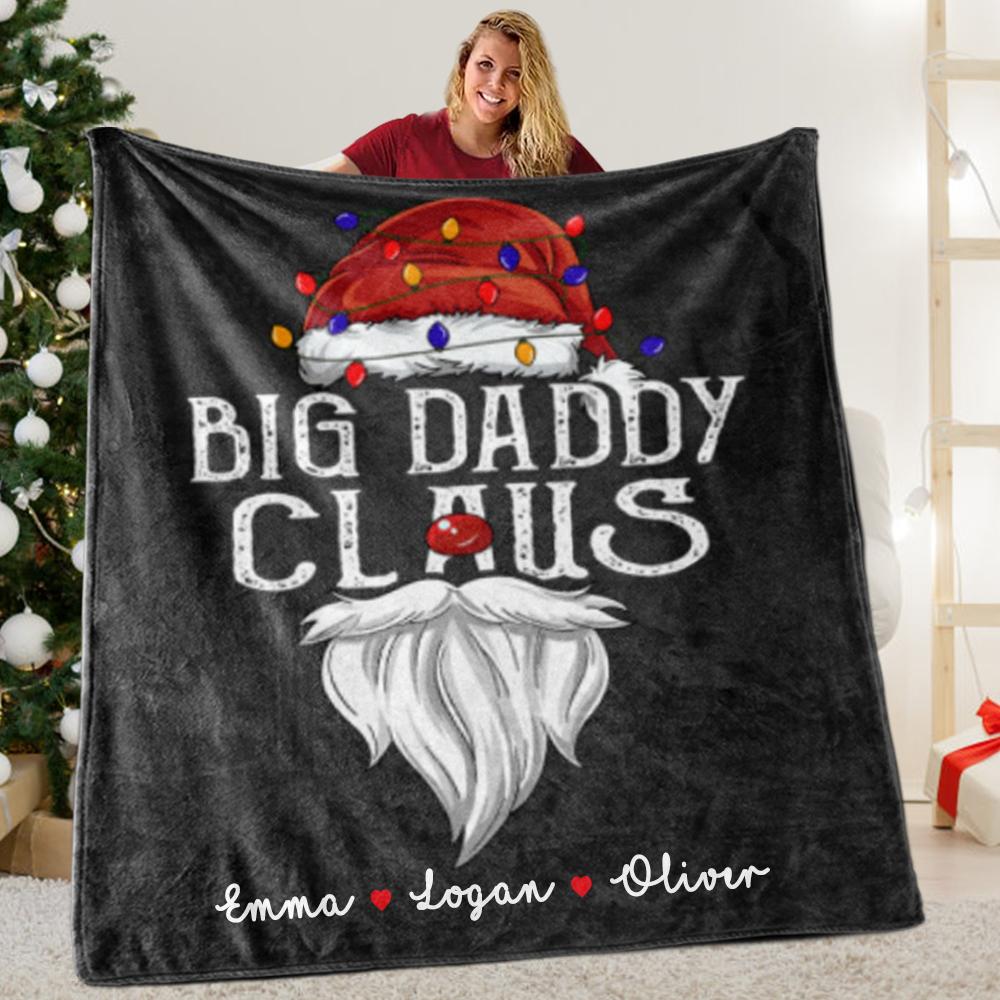 Custom Title Christmas Claus Blanket with Grandkids' Names
